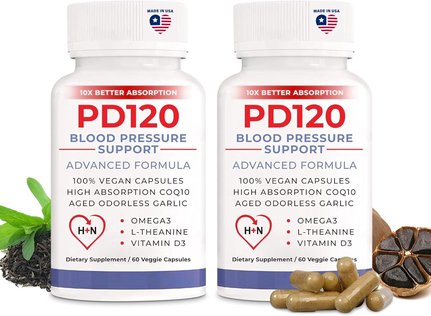 Natural Blood Pressure Support Supplement with CoQ10, Nitric Oxide, Aged Garlic, Omega 3, L-Theanine & Vitamin D3