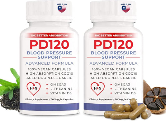 Natural Blood Pressure Support Supplement with CoQ10, Nitric Oxide, Aged Garlic, Omega 3, L-Theanine & Vitamin D3