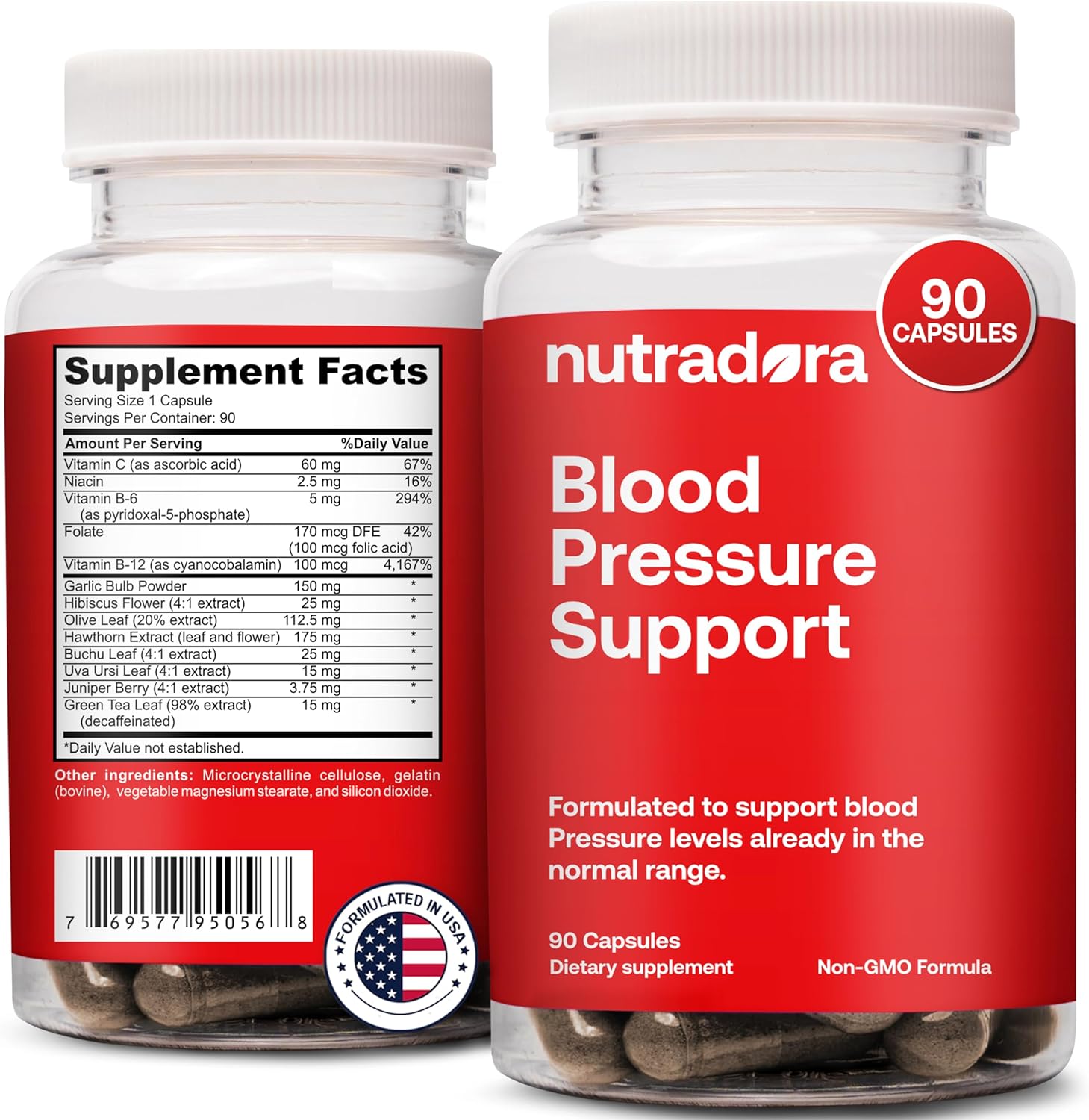Natural Blood Pressure Support Supplement with Hawthorn, Hibiscus & Garlic Extract - Promotes Cardiovascular Health and Normal Heart Function
