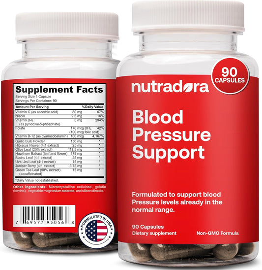 Natural Blood Pressure Support Supplement with Hawthorn, Hibiscus & Garlic Extract - Promotes Cardiovascular Health and Normal Heart Function