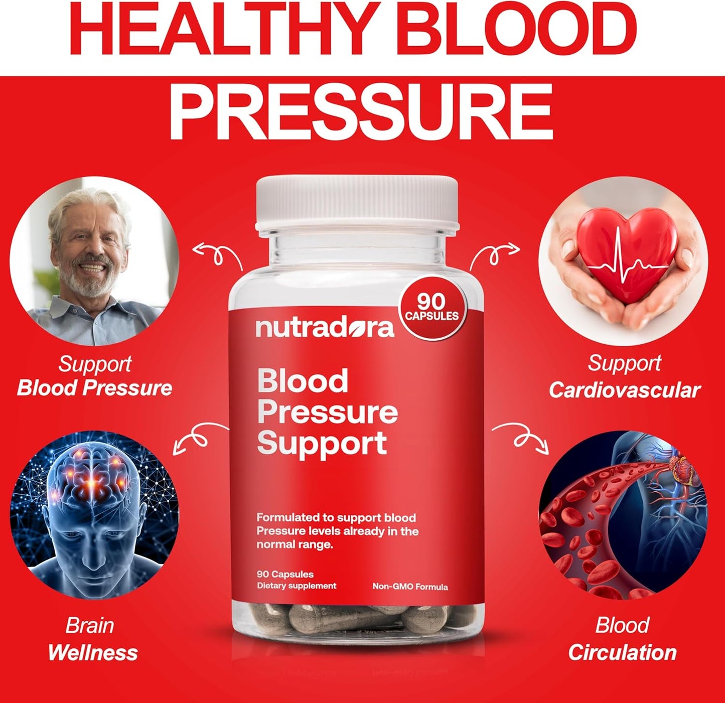 Natural Blood Pressure Support Supplement with Hawthorn, Hibiscus & Garlic Extract - Promotes Cardiovascular Health and Normal Heart Function
