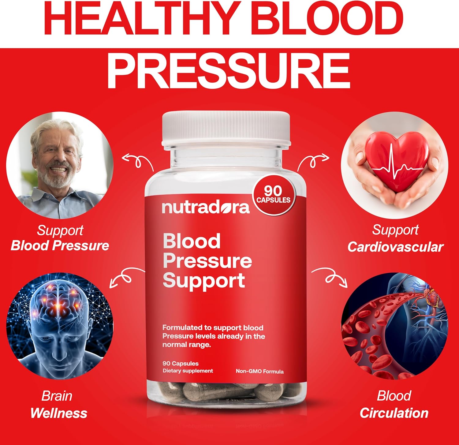 Natural Blood Pressure Support Supplement with Hawthorn, Hibiscus & Garlic Extract - Promotes Cardiovascular Health and Normal Heart Function
