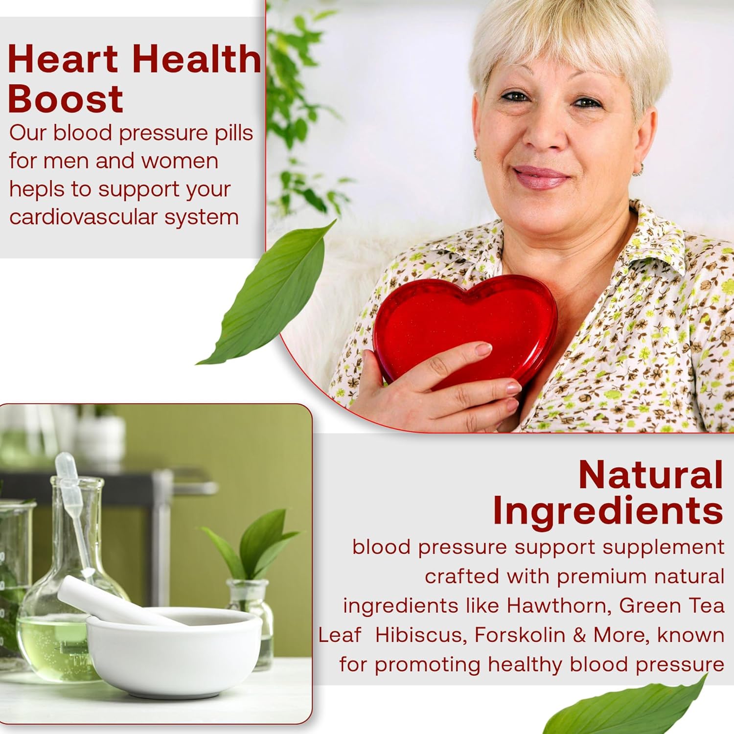 Natural Blood Pressure Support Supplement with Hawthorn, Hibiscus & Garlic Extract - Promotes Cardiovascular Health and Normal Heart Function
