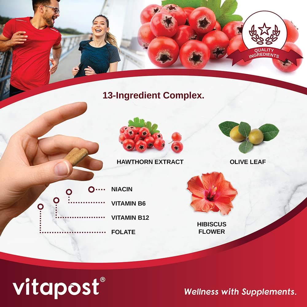 Natural Blood Pressure Support Supplement with Hibiscus Flower, Olive Leaf & Hawthorn - 90 Capsules