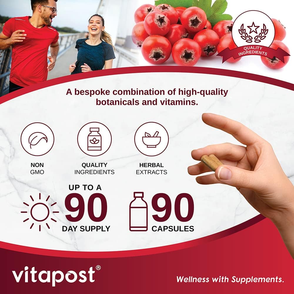 Natural Blood Pressure Support Supplement with Hibiscus Flower, Olive Leaf & Hawthorn - 90 Capsules