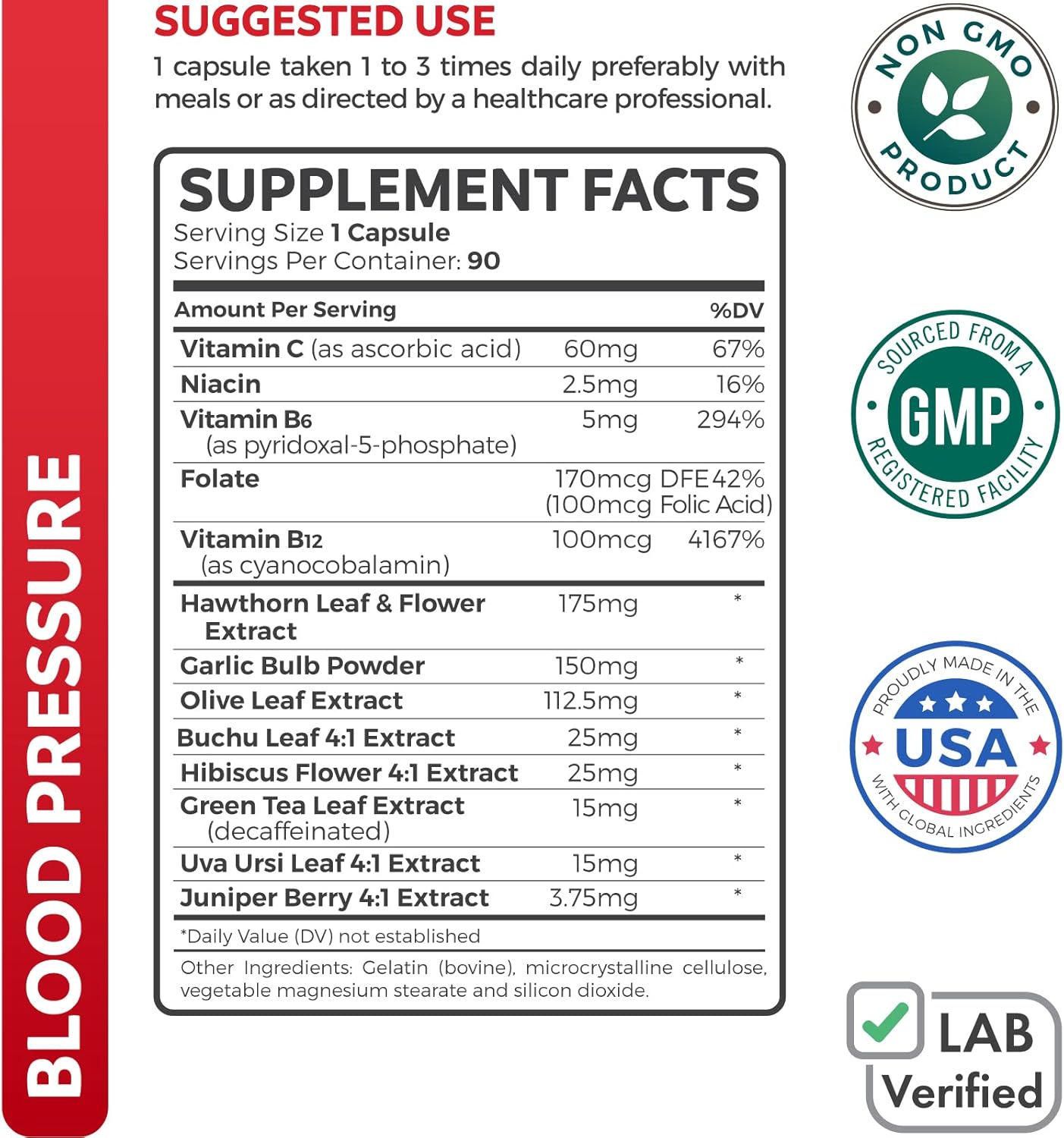 Natural Blood Pressure Support Supplement with High Hawthorn Berry Extract - Non-GMO Formula for Healthy Blood Pressure - 90 Capsules by Healths Harmony