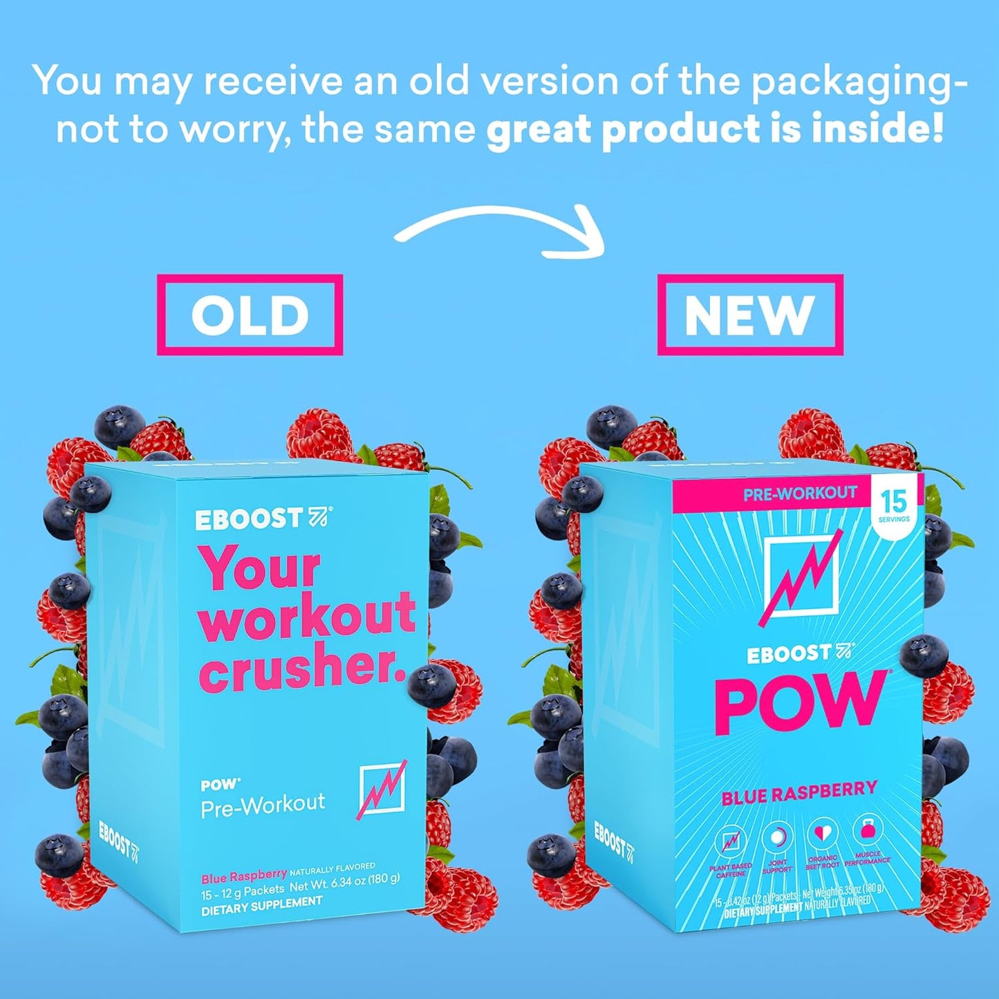 Natural Blue Raspberry Pre Workout Powder for Performance & Energy - 15 Packets - Boosts Joint Mobility & Focus - Non-GMO & Gluten-Free Formula for Men & Women