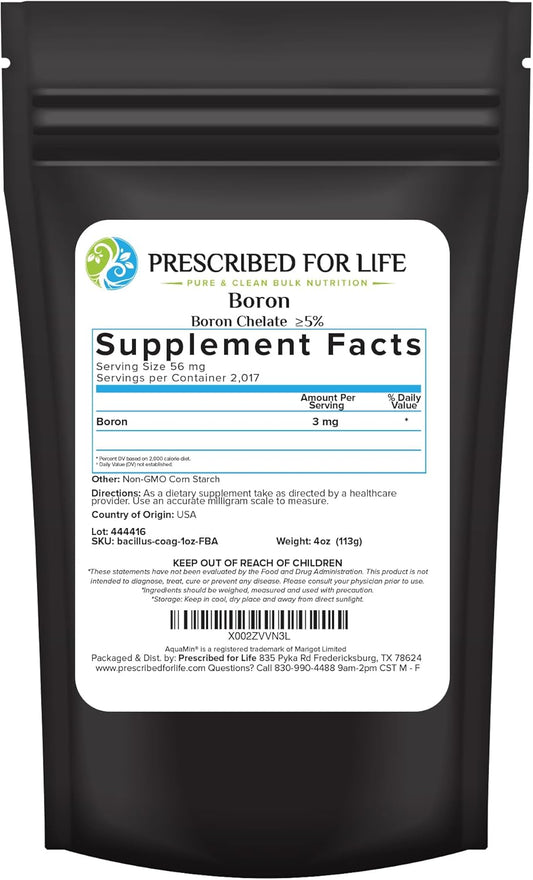 Natural Boron Chelate Powder Supplement for Muscle Support - Vegan & Non GMO - 4oz