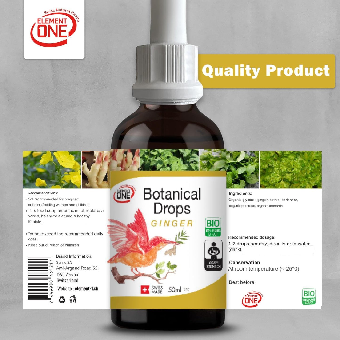 Natural Botanical Drops with Ginger and Digestive Enzymes - Organic Formula for Wellness, Immune Support, Inflammation Relief, and Blood Circulation - 50ml