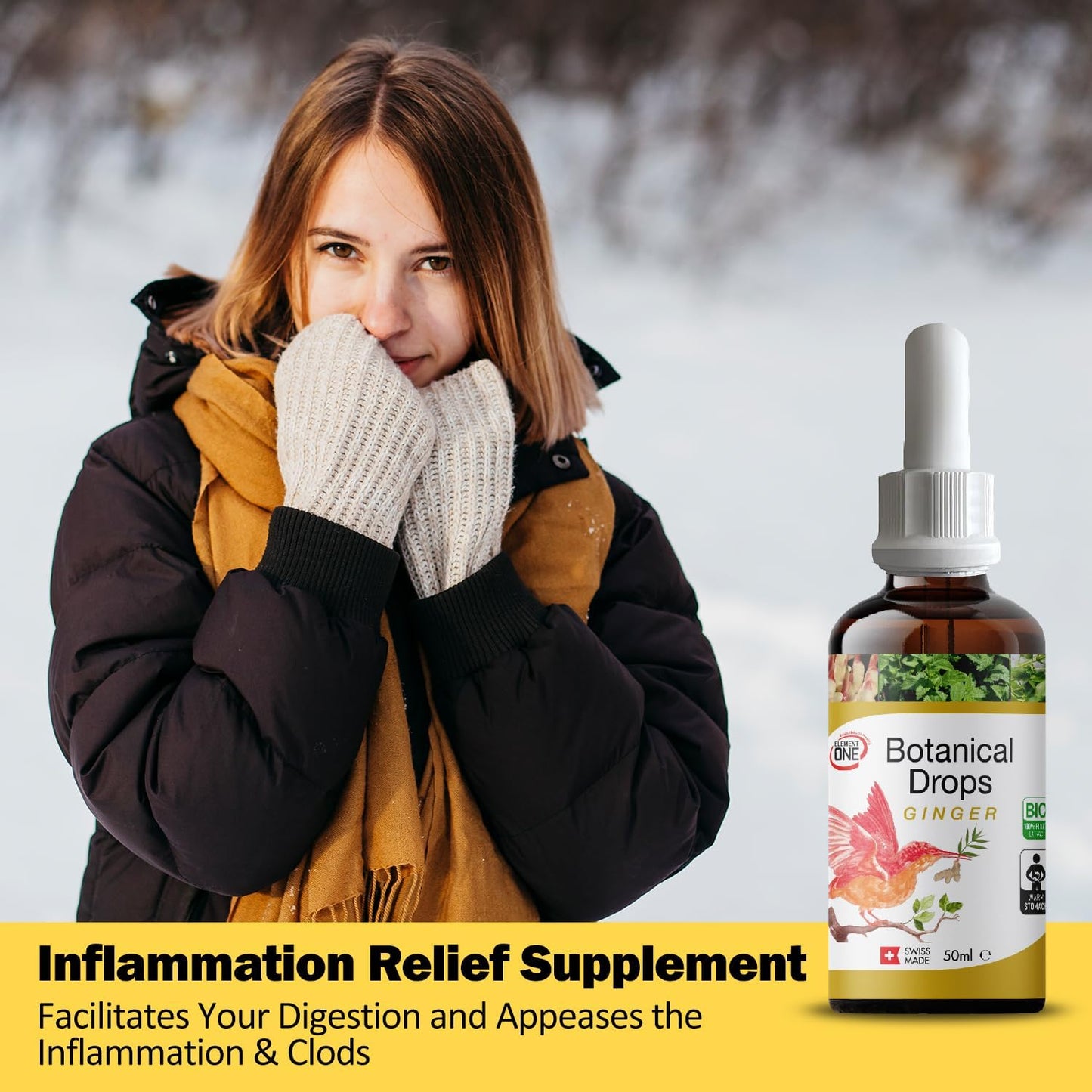 Natural Botanical Drops with Ginger and Digestive Enzymes - Organic Formula for Wellness, Immune Support, Inflammation Relief, and Blood Circulation - 50ml