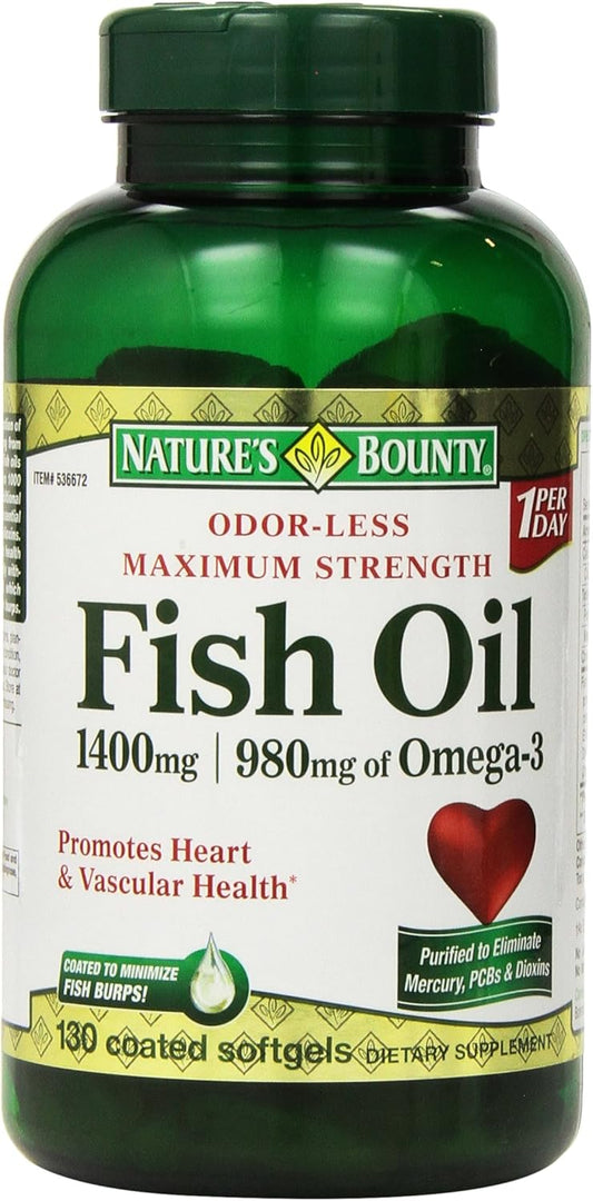 Natural Bounty Fish Oil Supplement - 1400 Mg, 130 Softgels for Heart Health & Wellness