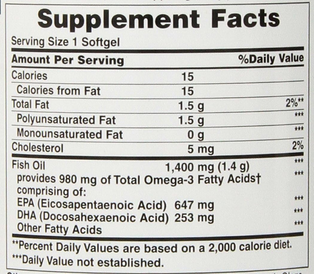 Natural Bounty Fish Oil Supplement - 1400 Mg, 130 Softgels for Heart Health & Wellness