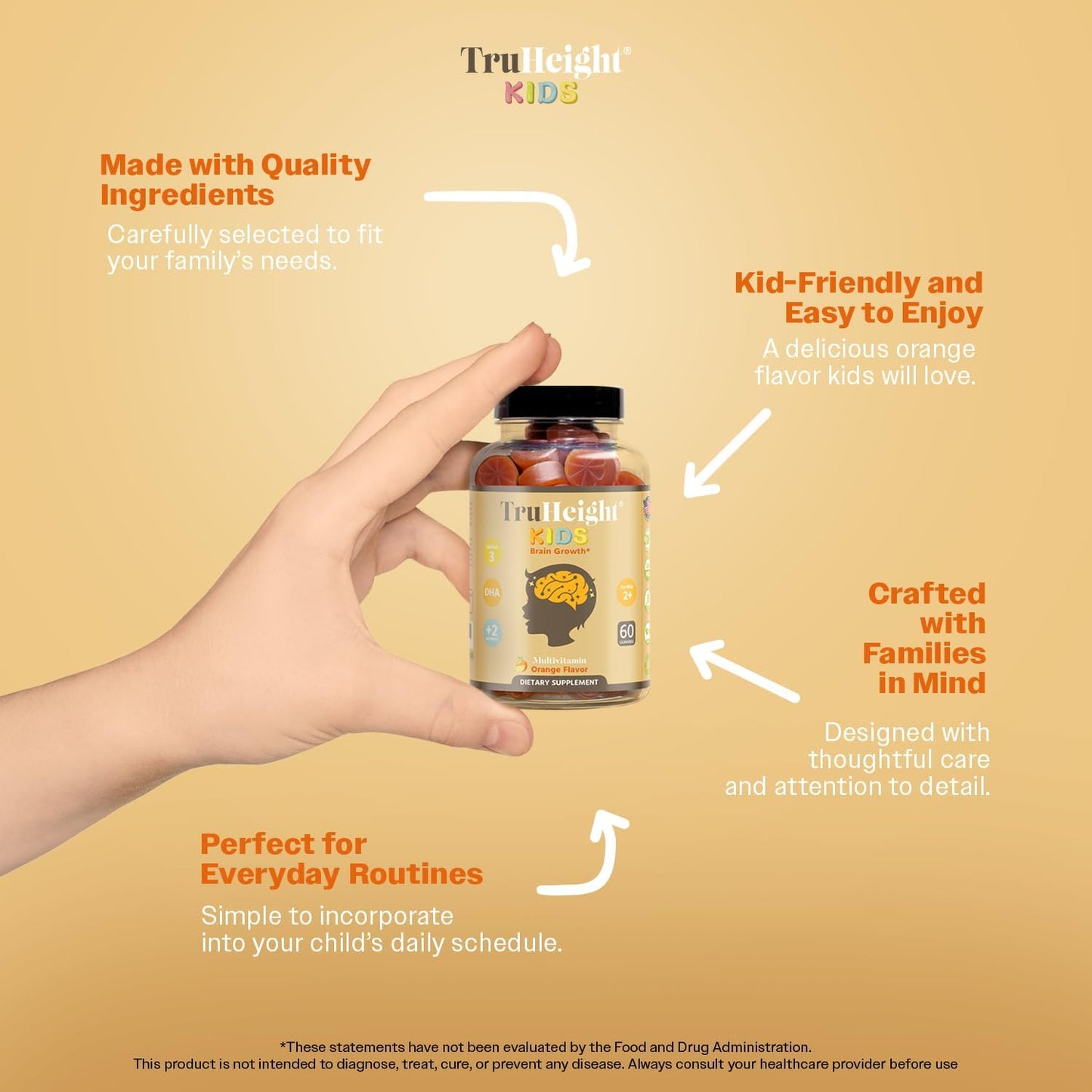 Natural Brain Growth Gummies for Kids 2+ | Omega-3 DHA Multivitamin | Pediatrician Recommended Memory Supplements for Children | Gluten Free Kids Vitamins