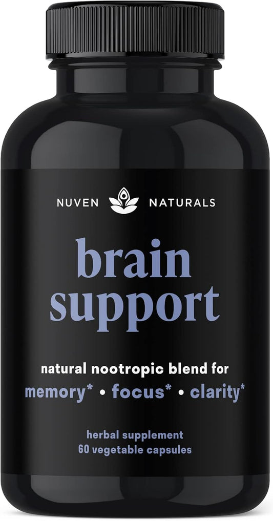 Natural Brain Support Supplement with Lion’s Mane, Ginkgo Biloba, Bacopa Monnieri, and Ashwagandha Root - Memory and Focus Booster - Nootropic Supplement for Brain Health - 60 Capsules