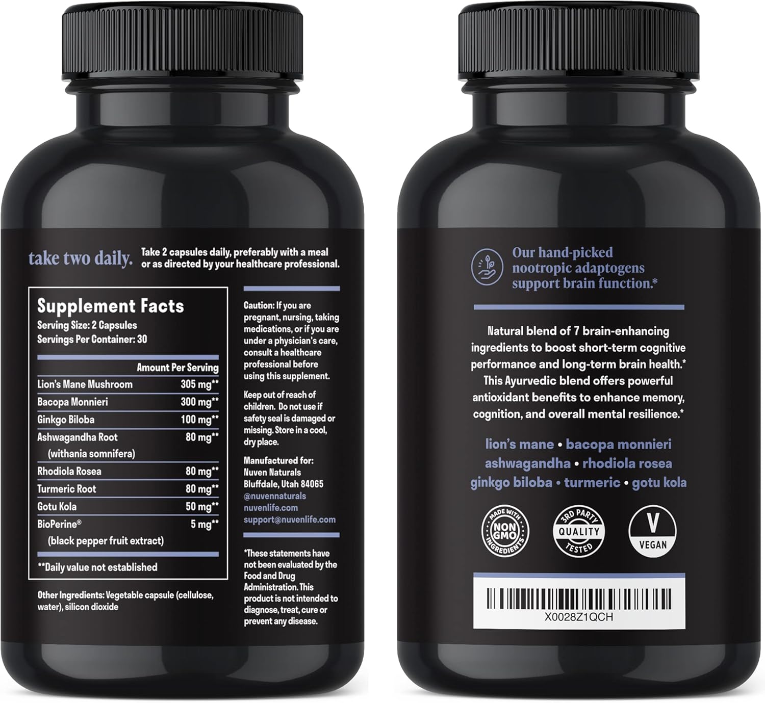 Natural Brain Support Supplement with Lion’s Mane, Ginkgo Biloba, Bacopa Monnieri, and Ashwagandha Root - Memory and Focus Booster - Nootropic Supplement for Brain Health - 60 Capsules