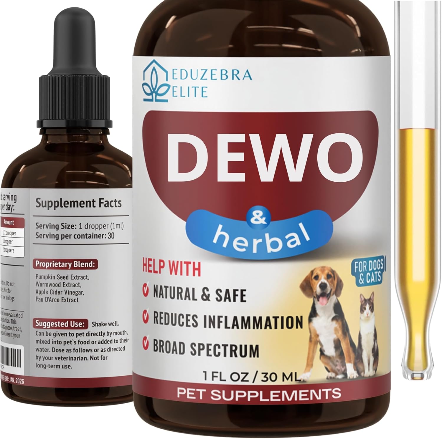 Natural Broad Spectrum Treatment for Cats and Dogs - Against Parasites and Toxins - Herbal Medicine Support - All Breeds and Sizes - Suitable for Puppies and Kittens