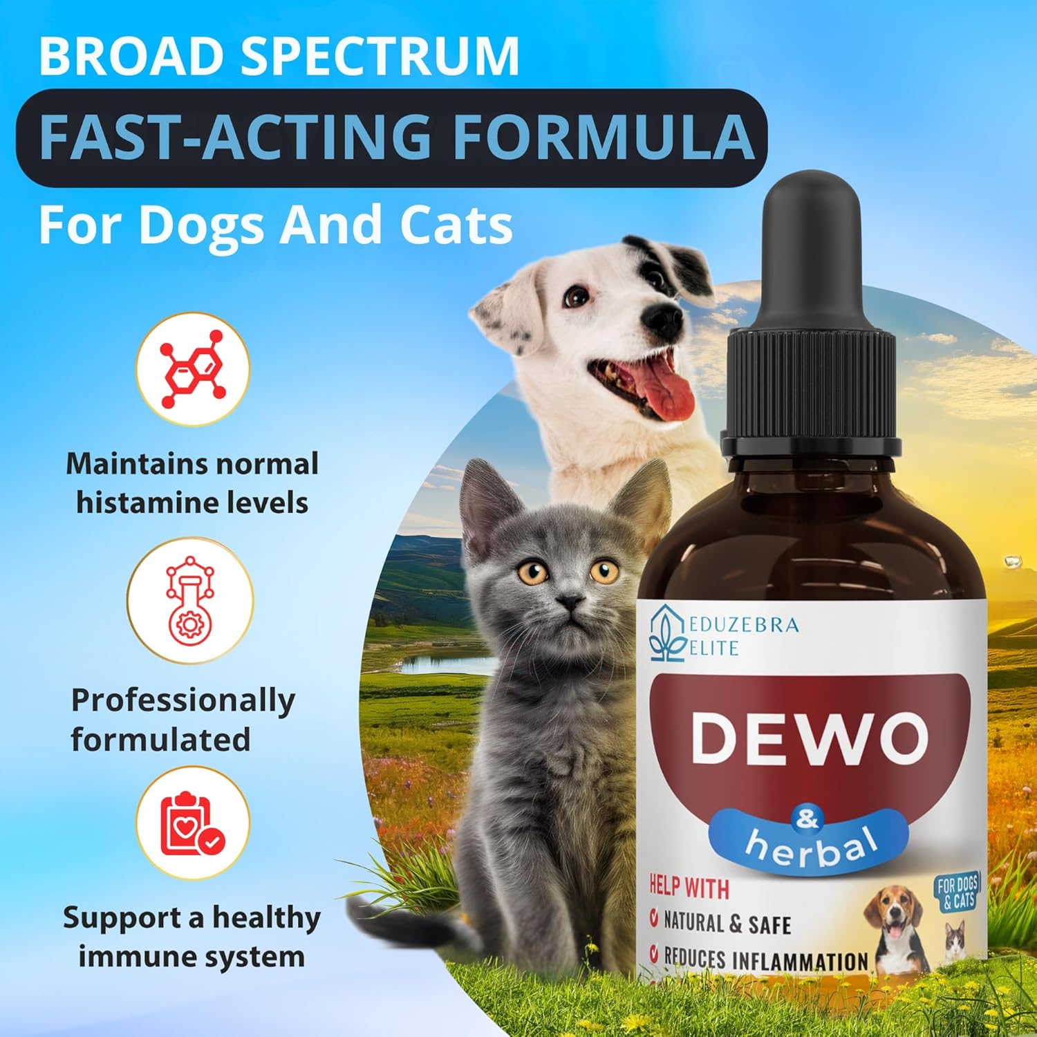 Natural Broad Spectrum Treatment for Cats and Dogs - Against Parasites and Toxins - Herbal Medicine Support - All Breeds and Sizes - Suitable for Puppies and Kittens