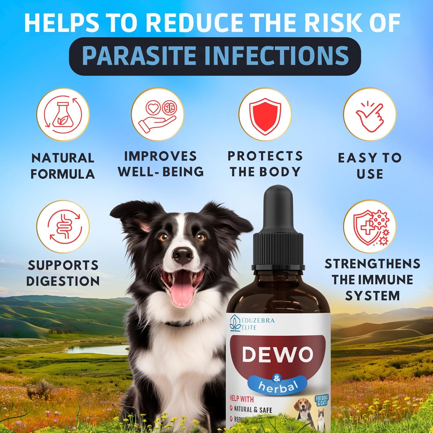 Natural Broad Spectrum Treatment for Cats and Dogs - Against Parasites and Toxins - Herbal Medicine Support - All Breeds and Sizes - Suitable for Puppies and Kittens