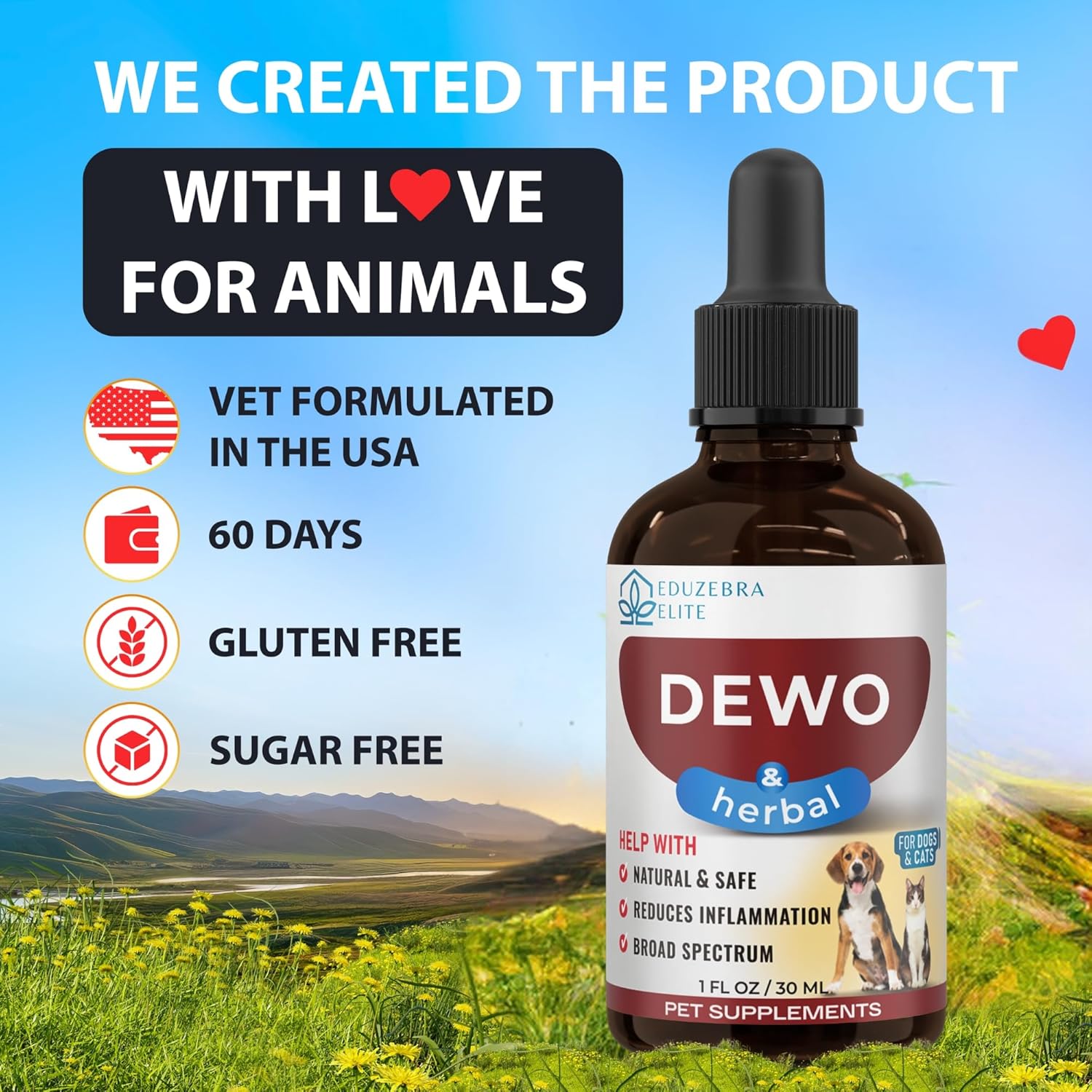 Natural Broad Spectrum Treatment for Cats and Dogs - Against Parasites and Toxins - Herbal Medicine Support - All Breeds and Sizes - Suitable for Puppies and Kittens