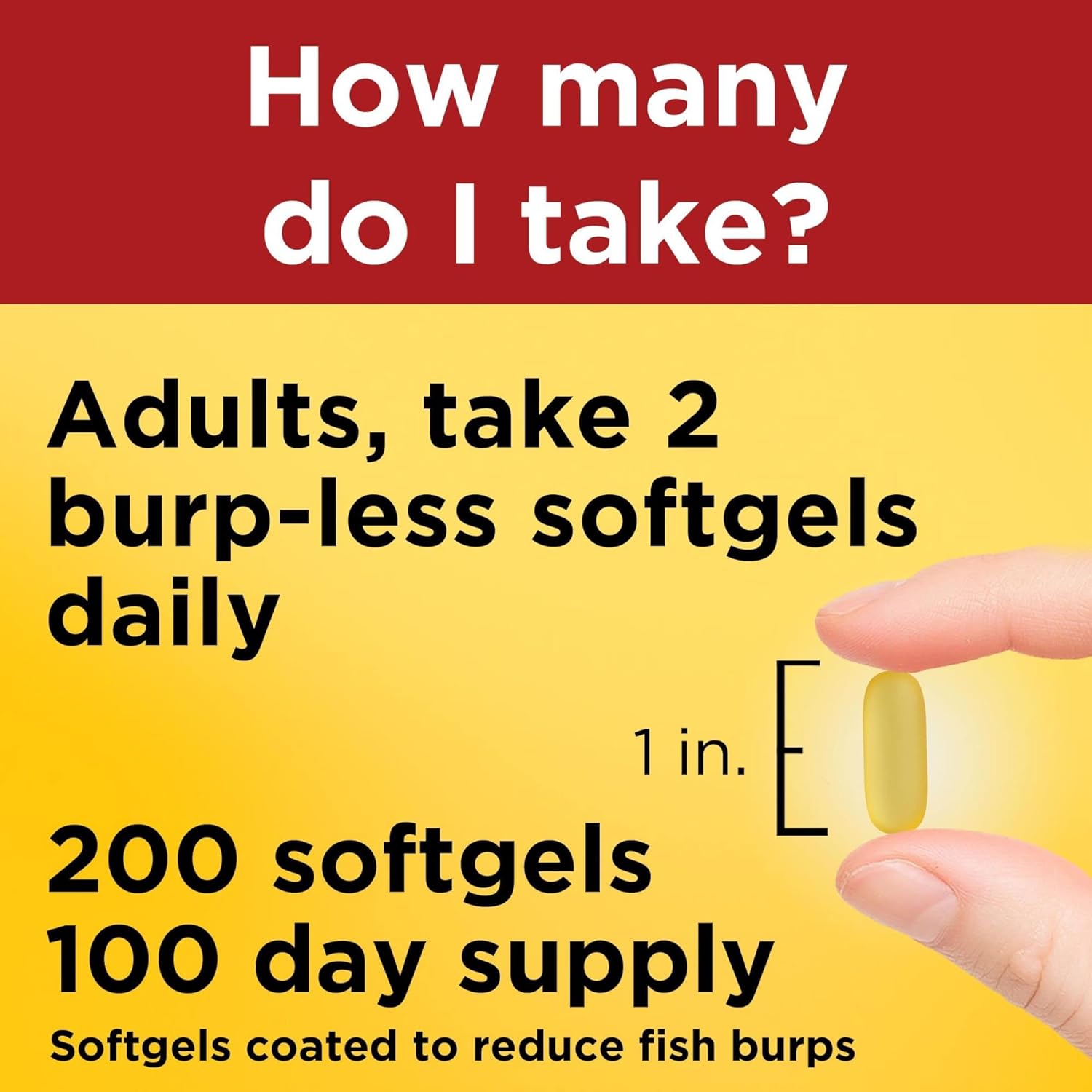 Natural Burpless 1200 mg Fish Oil Supplements with Omega 3 for Heart Health - 200 Softgels, 100 Day Supply