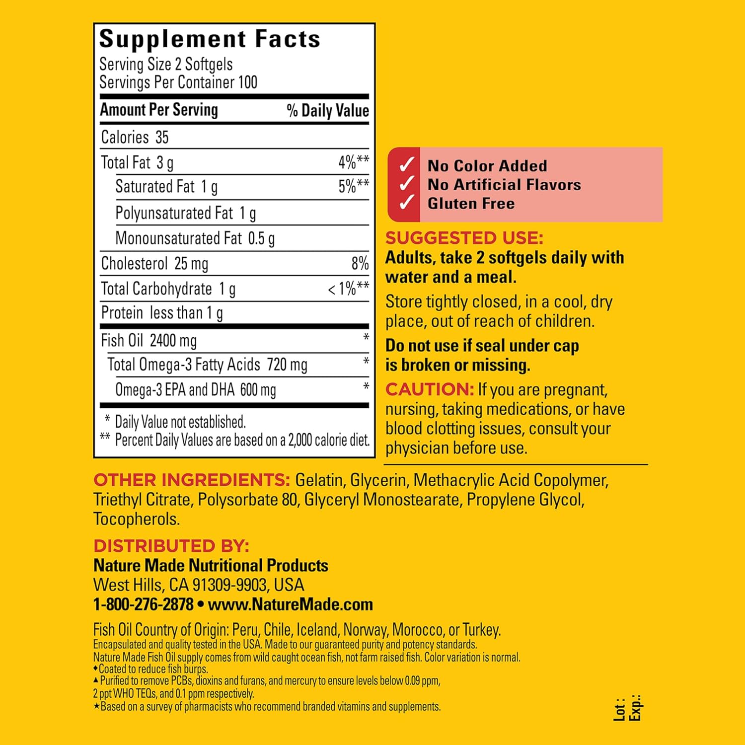 Natural Burpless 1200 mg Fish Oil Supplements with Omega 3 for Heart Health - 200 Softgels, 100 Day Supply