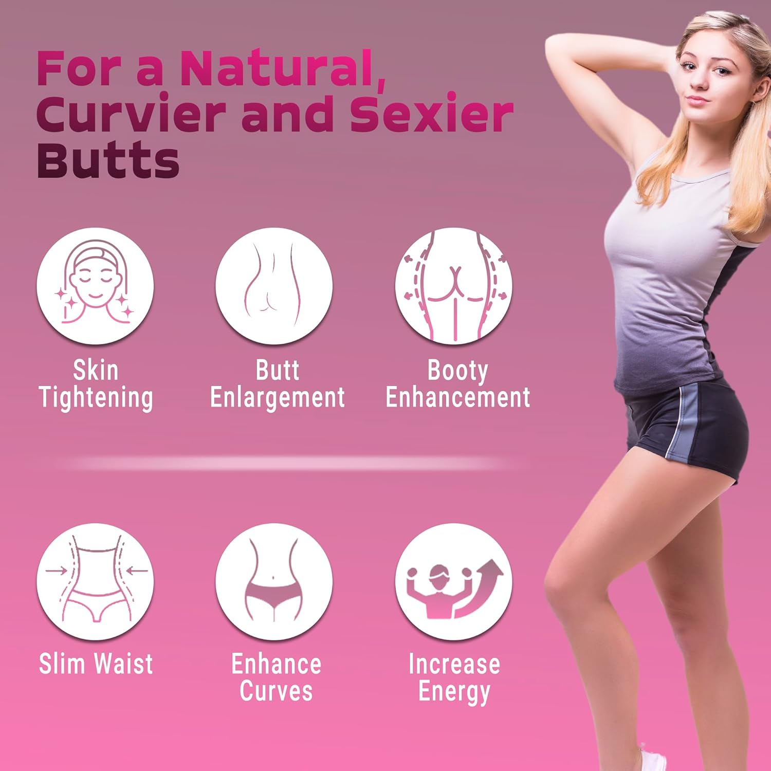 Natural Buttocks Enhancement Pills for Women | Butta Enhancement for Larger, Curvier Butts | Glute Enhancer Tablets | 60 Count