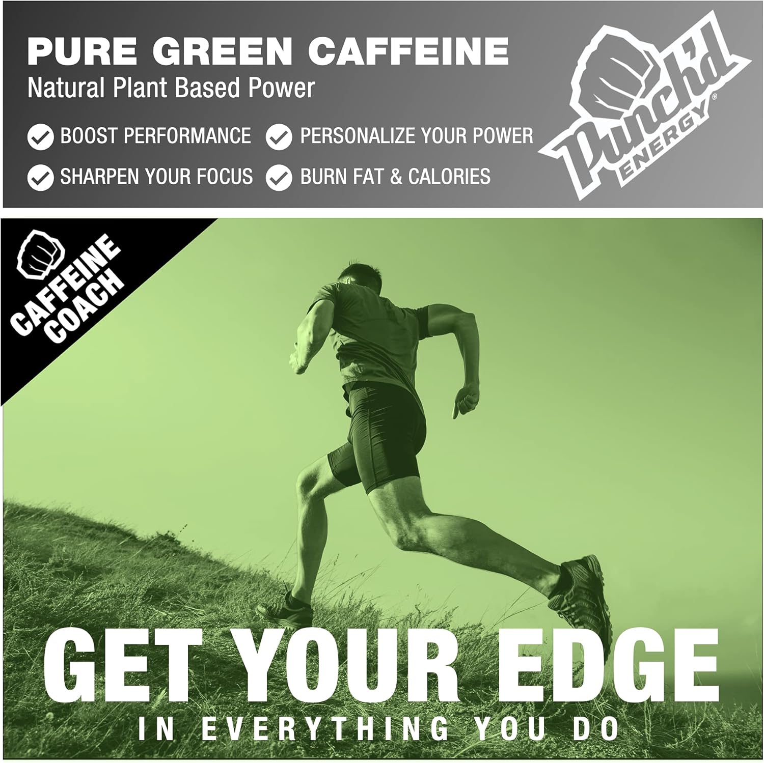 Natural Caffeine Gummies with Green Coffee, 100mg Caffeine per Pack, Clean Label, Low Calorie, Box of 10