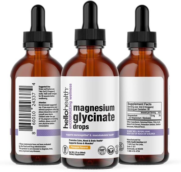 Natural Calm Magnesium Glycinate Liquid Supplement - 100mg Bisglycinate for Adults & Kids - Pineapple Flavored - Muscle & Joint Support - 30 Day Supply