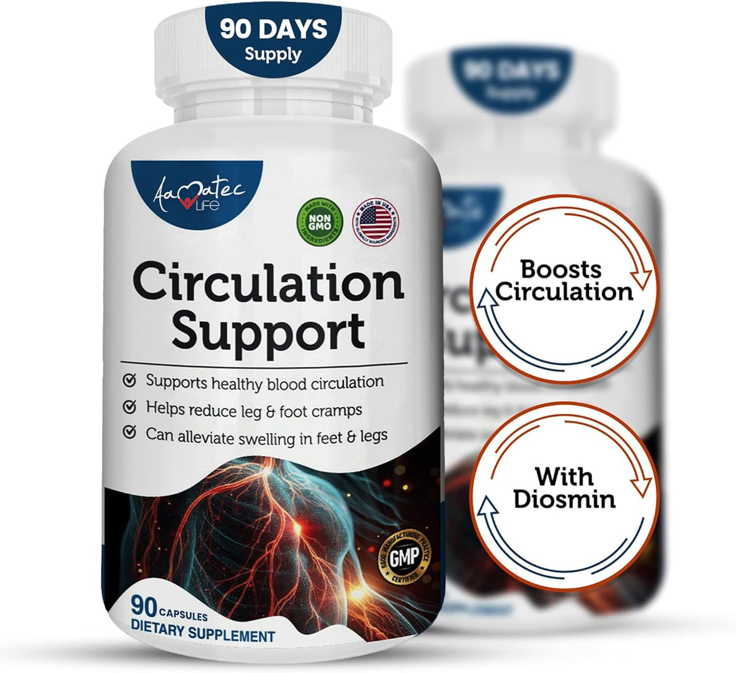 Natural Cardiovascular Support Supplement for Healthy Blood Circulation - Promotes Heart Health with L-Arginine and Ginger Root - 90 Capsules