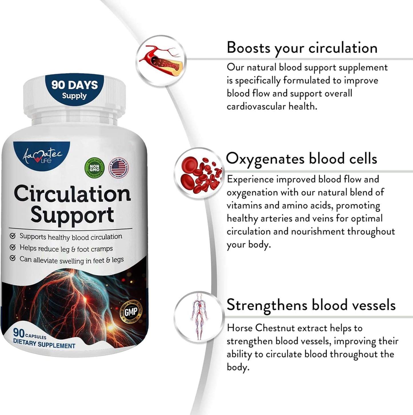 Natural Cardiovascular Support Supplement for Healthy Blood Circulation - Promotes Heart Health with L-Arginine and Ginger Root - 90 Capsules