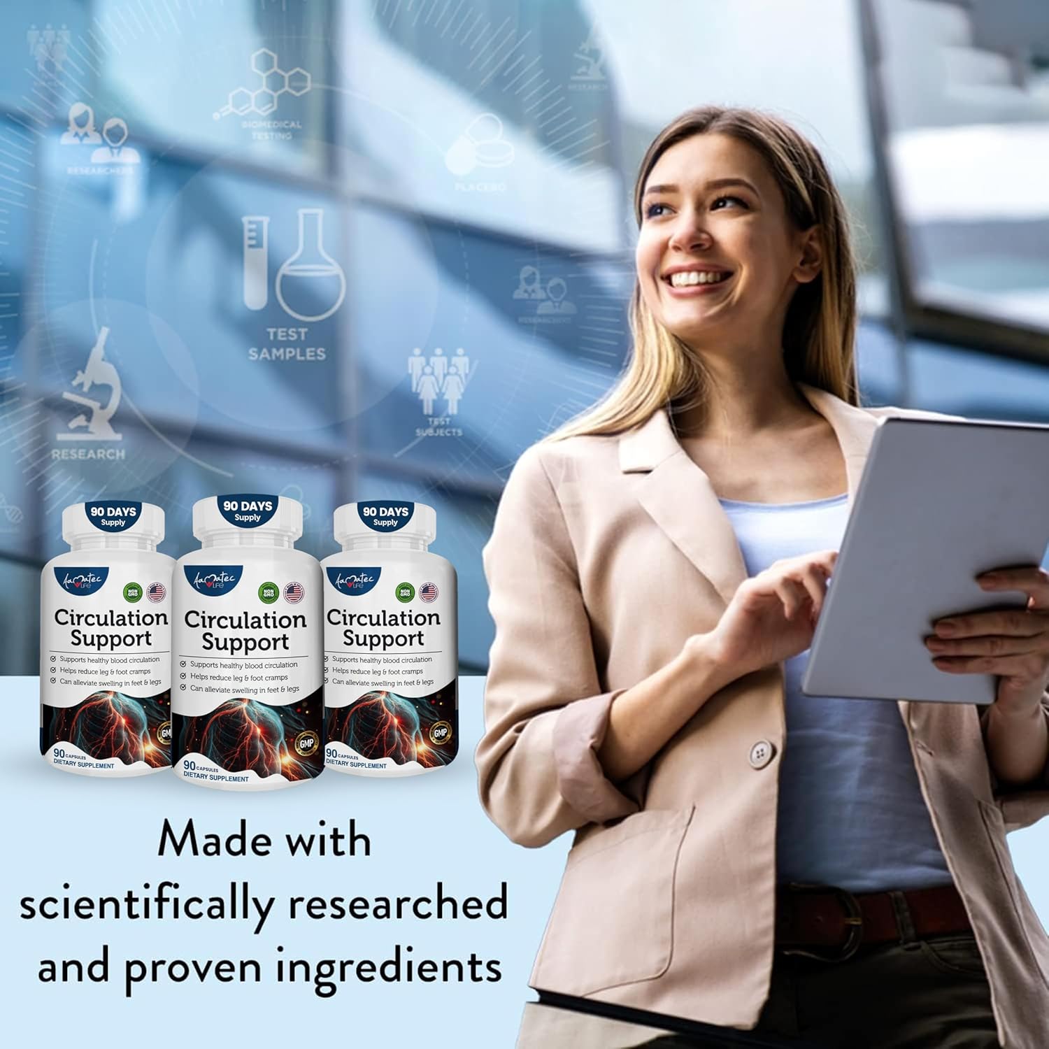 Natural Cardiovascular Support Supplement for Healthy Blood Circulation - Promotes Heart Health with L-Arginine and Ginger Root - 90 Capsules