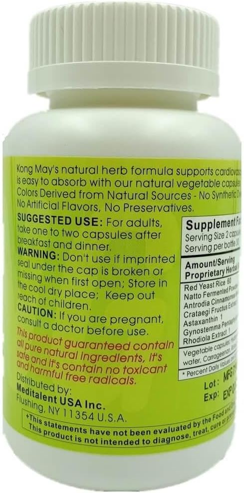 Natural Cardiovascular Support Supplement with Red Yeast Rice, Natto Fermented Powder, Antrodia Mushrooms - 60 Capsules for Overall Health by Meditalent