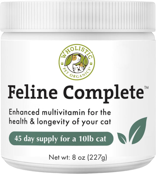 Natural Cat Food Supplement - Wholistic Pet Organics Feline Complete - 8 Oz - Multivitamin & Probiotic Powder - Digestive Support for Cats