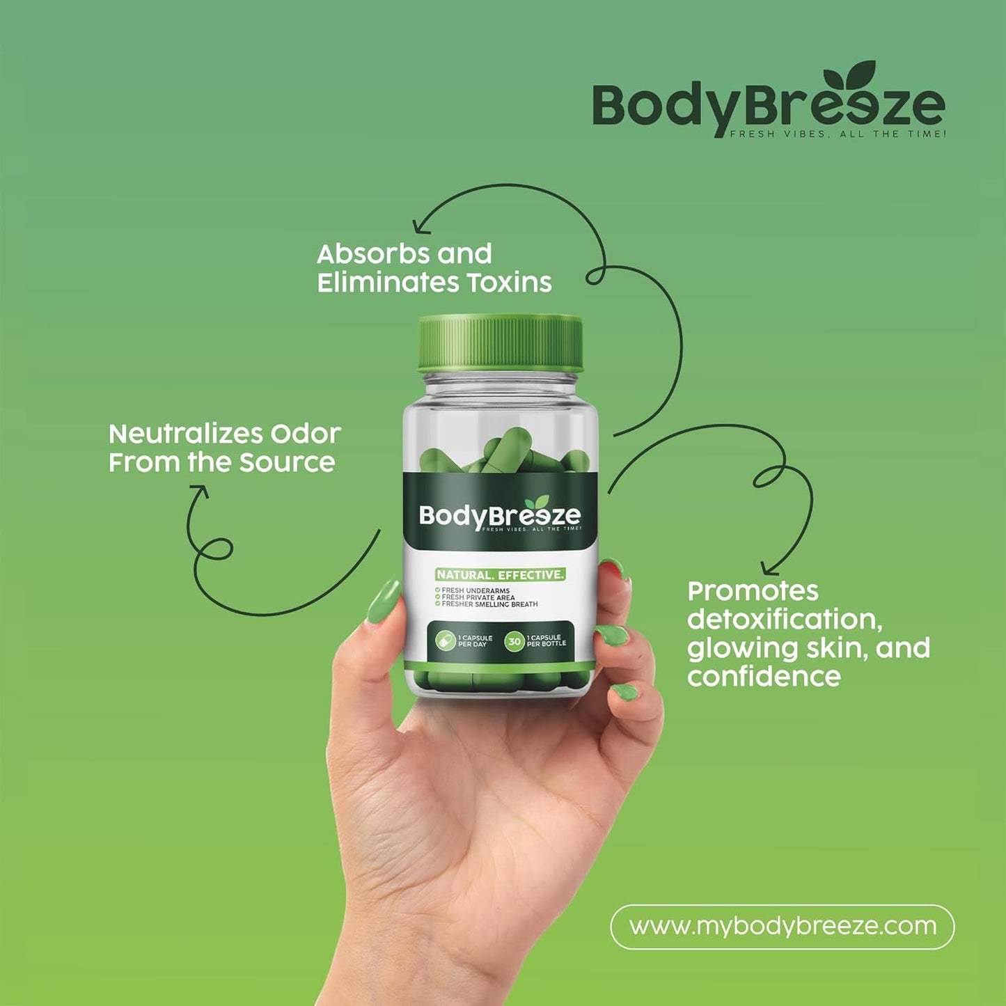 Natural Chlorophyll Supplement for Body Odor, Gut Health, and Fresh Breath - 90 Vegan Capsules for Detox Support and Skin Health - Internal Deodorant for Men and Women