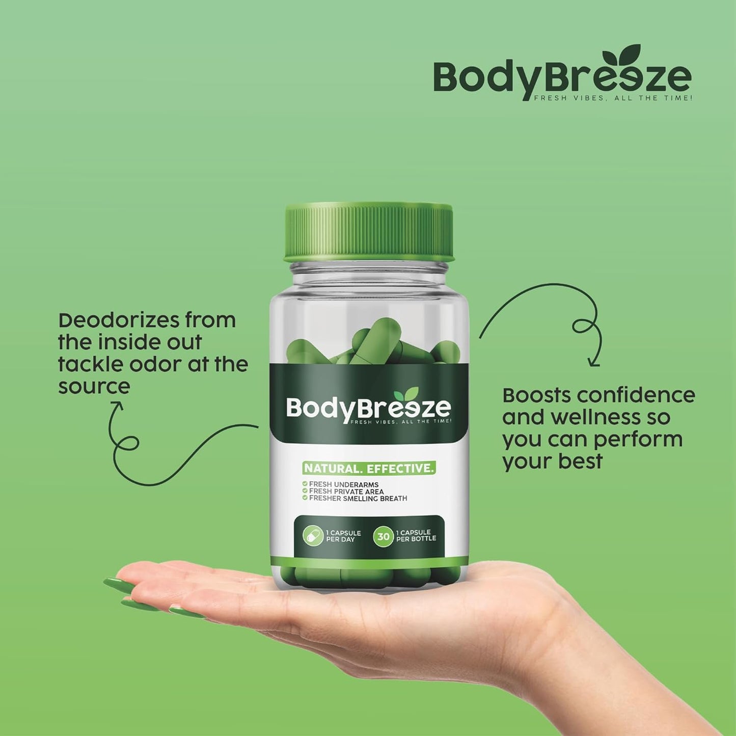 Natural Chlorophyll Supplement for Body Odor, Gut Health, and Fresh Breath - 90 Vegan Capsules for Detox Support and Skin Health - Internal Deodorant for Men and Women