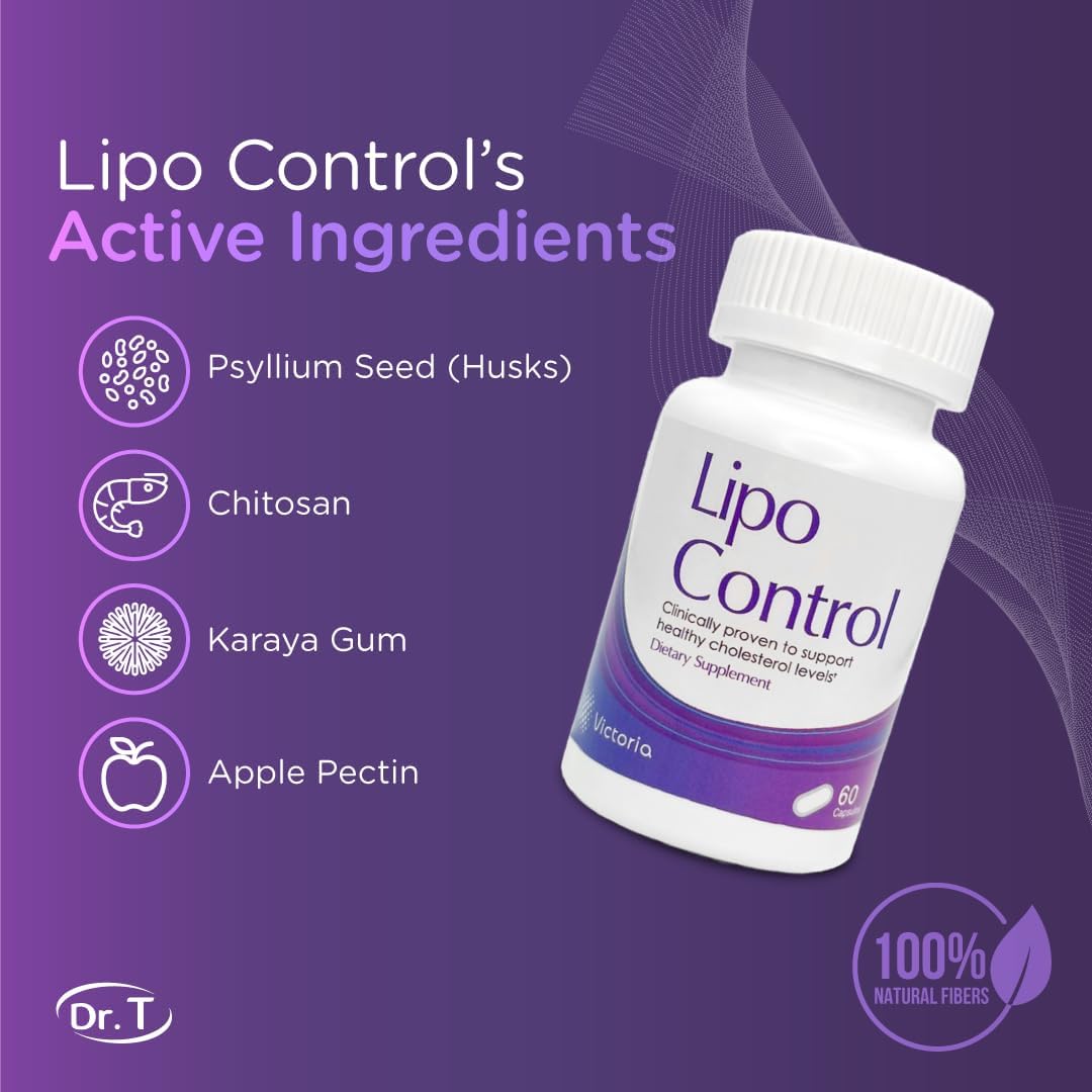 Natural Cholesterol Lowering Supplement with Psyllium Seed, Chitosan, Karaya Gum, and Apple Pectin - Supports Healthy LDL, HDL, and Triglyceride Levels - 60 Capsules