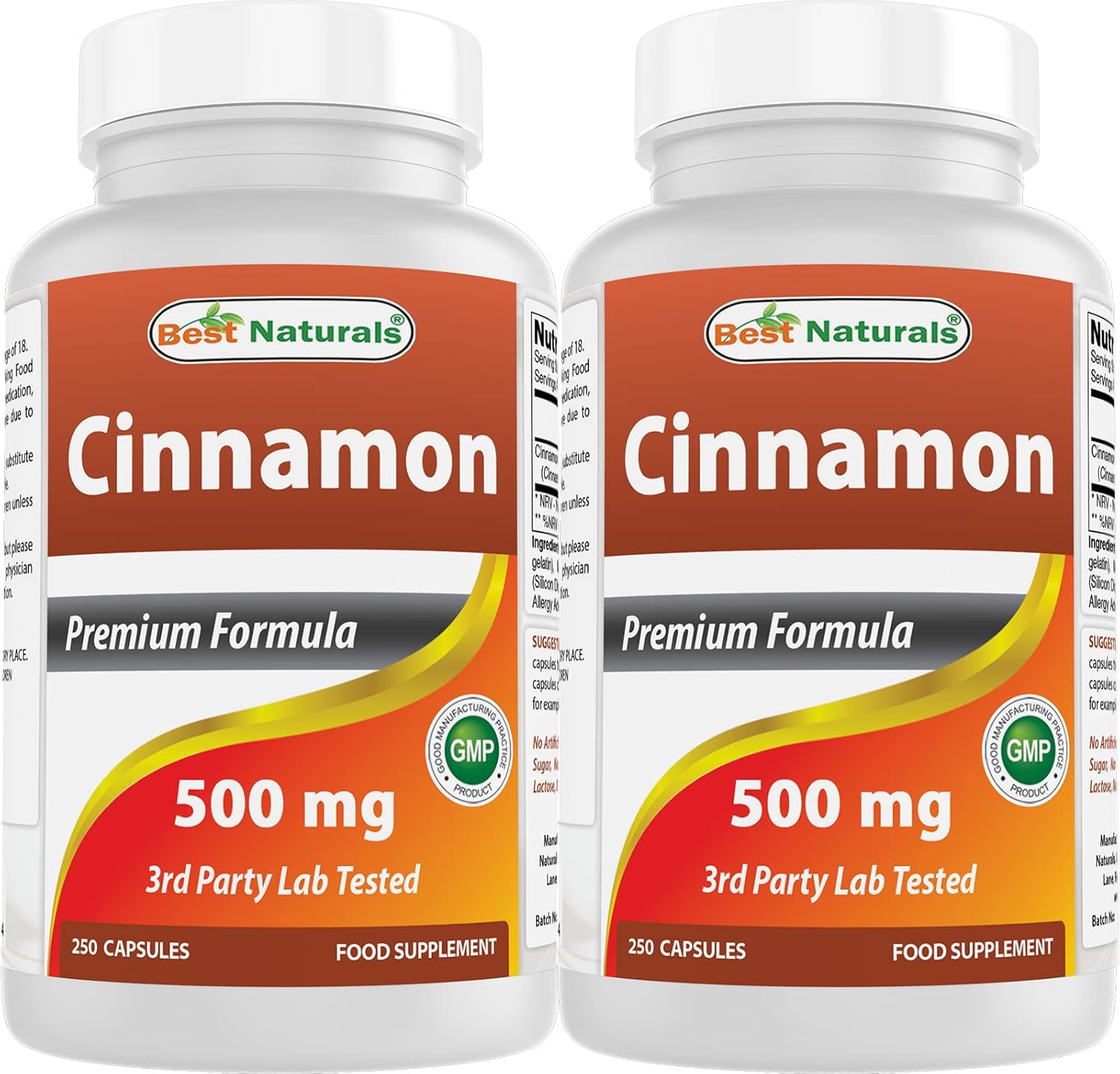Natural Cinnamon 500 mg Capsules - Pack of 500 (250 Count x 2) for Optimal Health