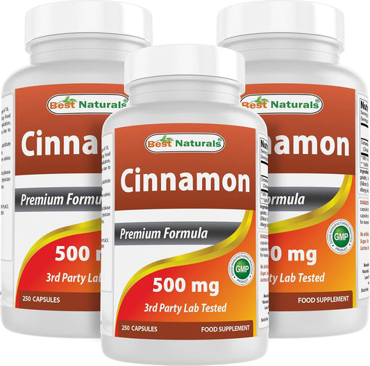 Natural Cinnamon Supplement 500mg - 750 Capsules Total - Pack of 3