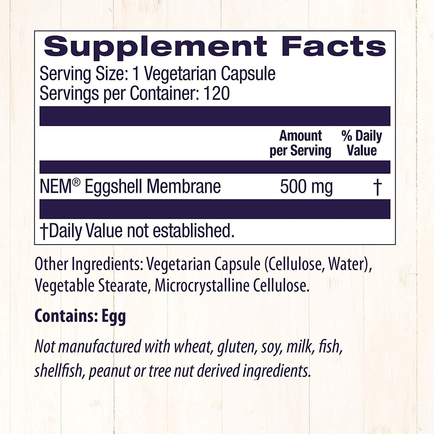 Natural Collagen Joint Support Supplement - Healthy Origins Eggshell Membrane (NEM) 500mg - Gluten-Free - 120 Capsules