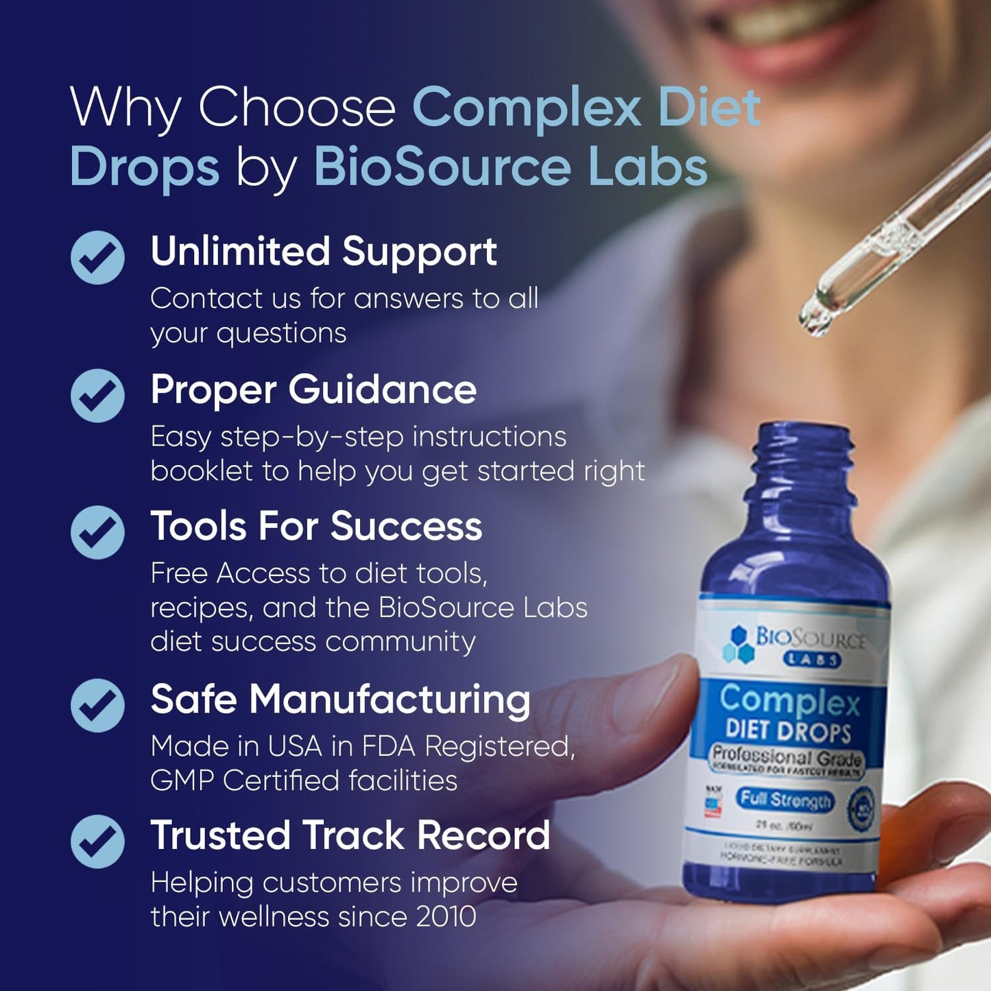 Natural Complex Diet Drops for Men and Women - BioSource Labs (2 Bottles) - 60 Day Supply