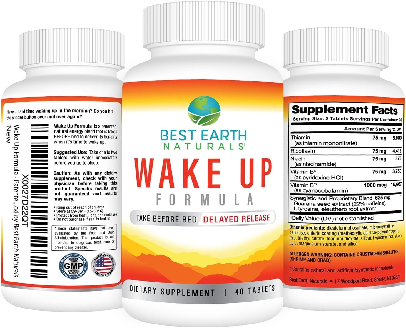 Natural Delayed Time Release Energy Supplement: Best Earth Naturals Wake Up Formula - 40 Count