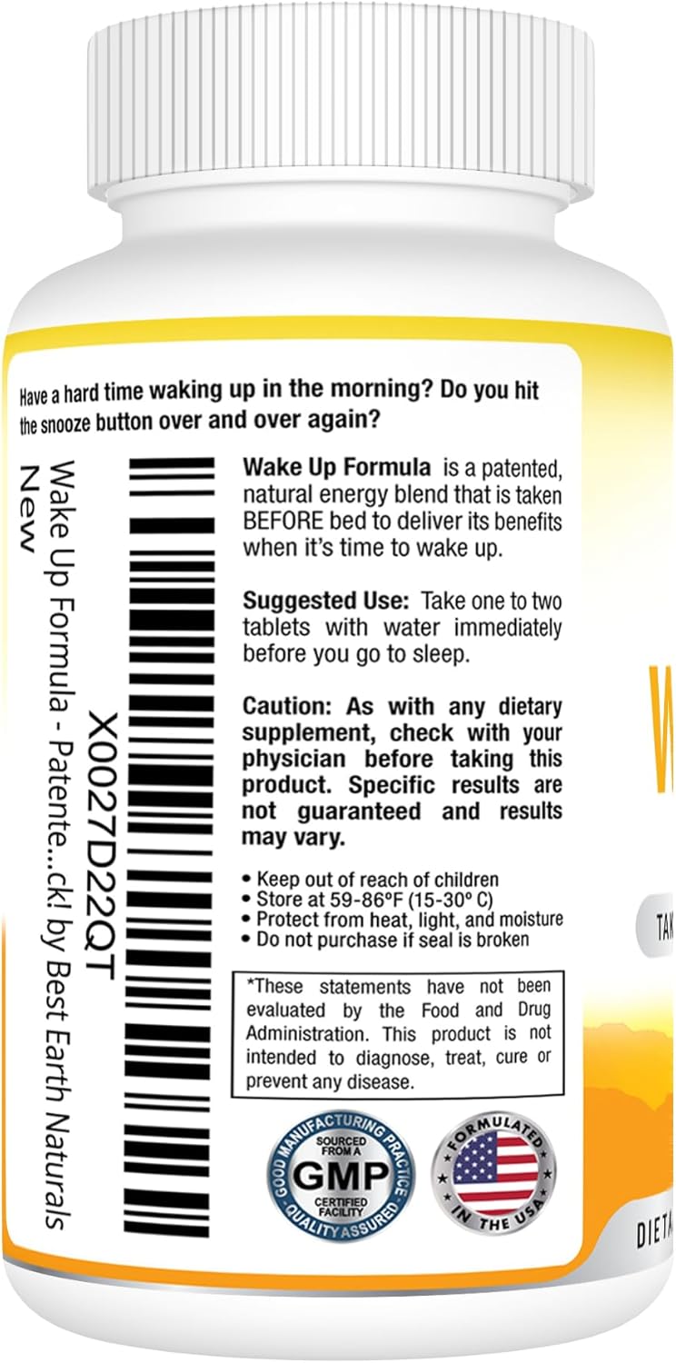 Natural Delayed Time Release Energy Supplement: Best Earth Naturals Wake Up Formula - 40 Count