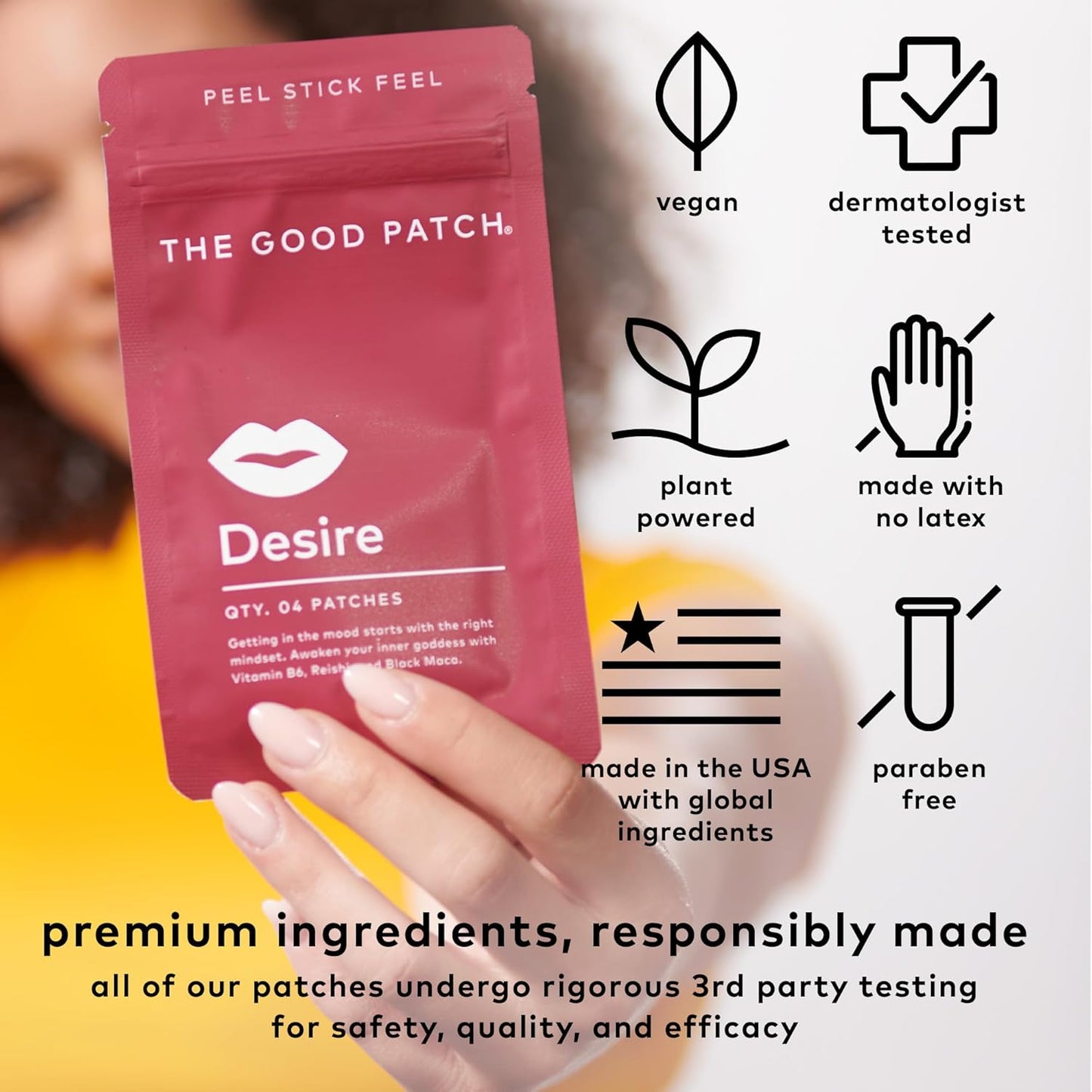 Natural Desire Sexual Wellness Patches with Vitamin B6, Reishi, Black Maca - Plant Powered Botanical & Vitamin Patches (Pack of 8)