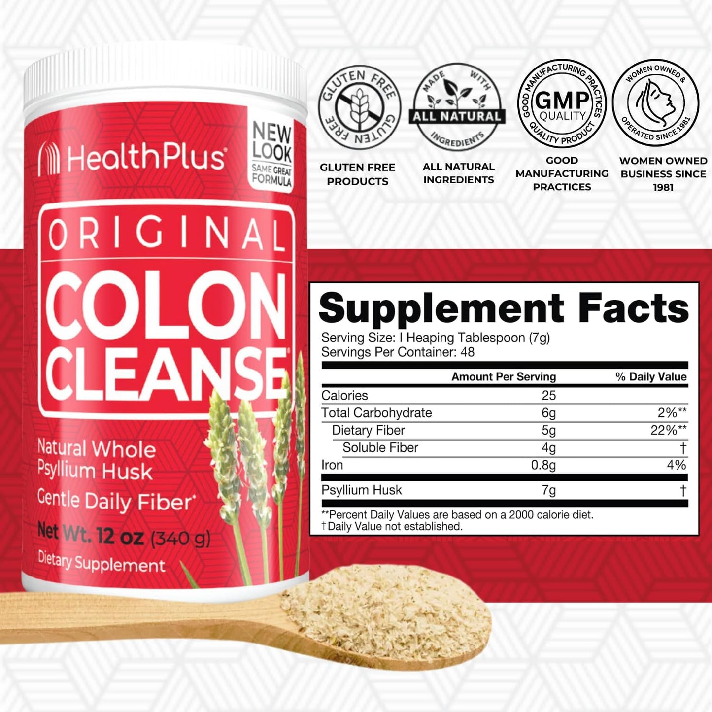Natural Detox Psyllium Husk Powder - 12 oz, 48 Servings - Digestive Health, Colon Cleanse, Fiber Supplement