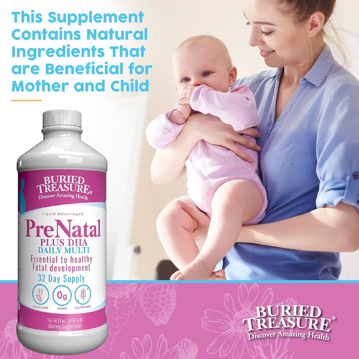 Natural DHA Omega-3 Iron Prenatal Plus Supplement, 16 oz - Buried Treasure Complete