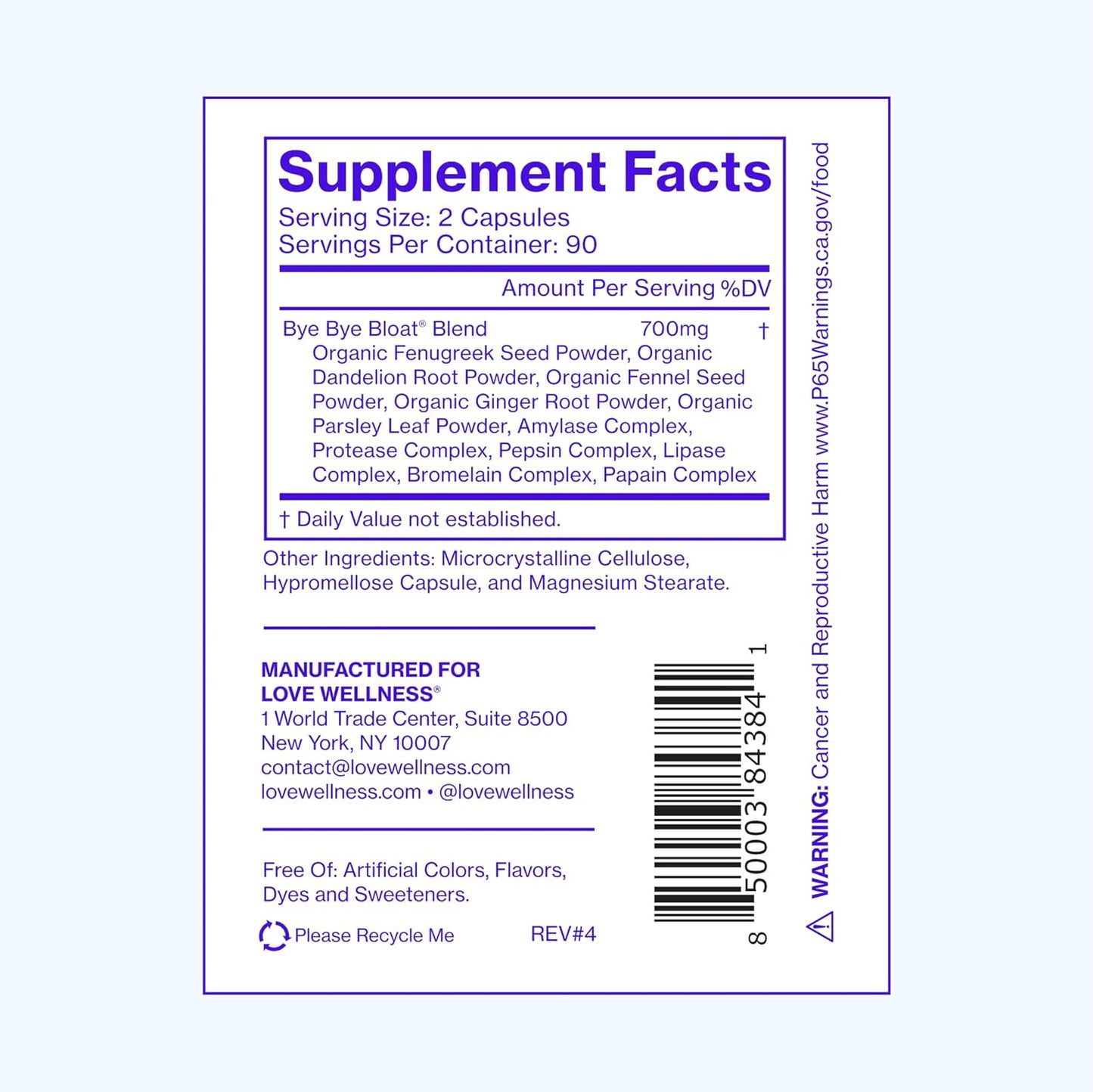 Natural Digestive Enzymes for Women, Bloating Relief & Gas Reduction | Love Wellness Bye Bye Bloat | Fenugreek & Dandelion | 180 Count