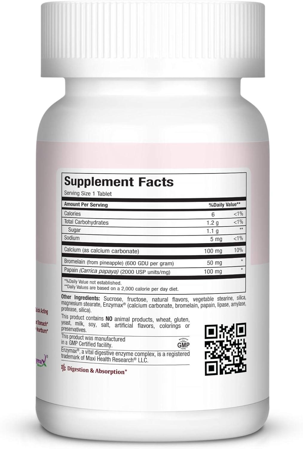 Natural Digestive Enzymes with Bromelain and Calcium - Chewable Tablets for Healthy Digestion and Joint Comfort - Kosher - 90 Count