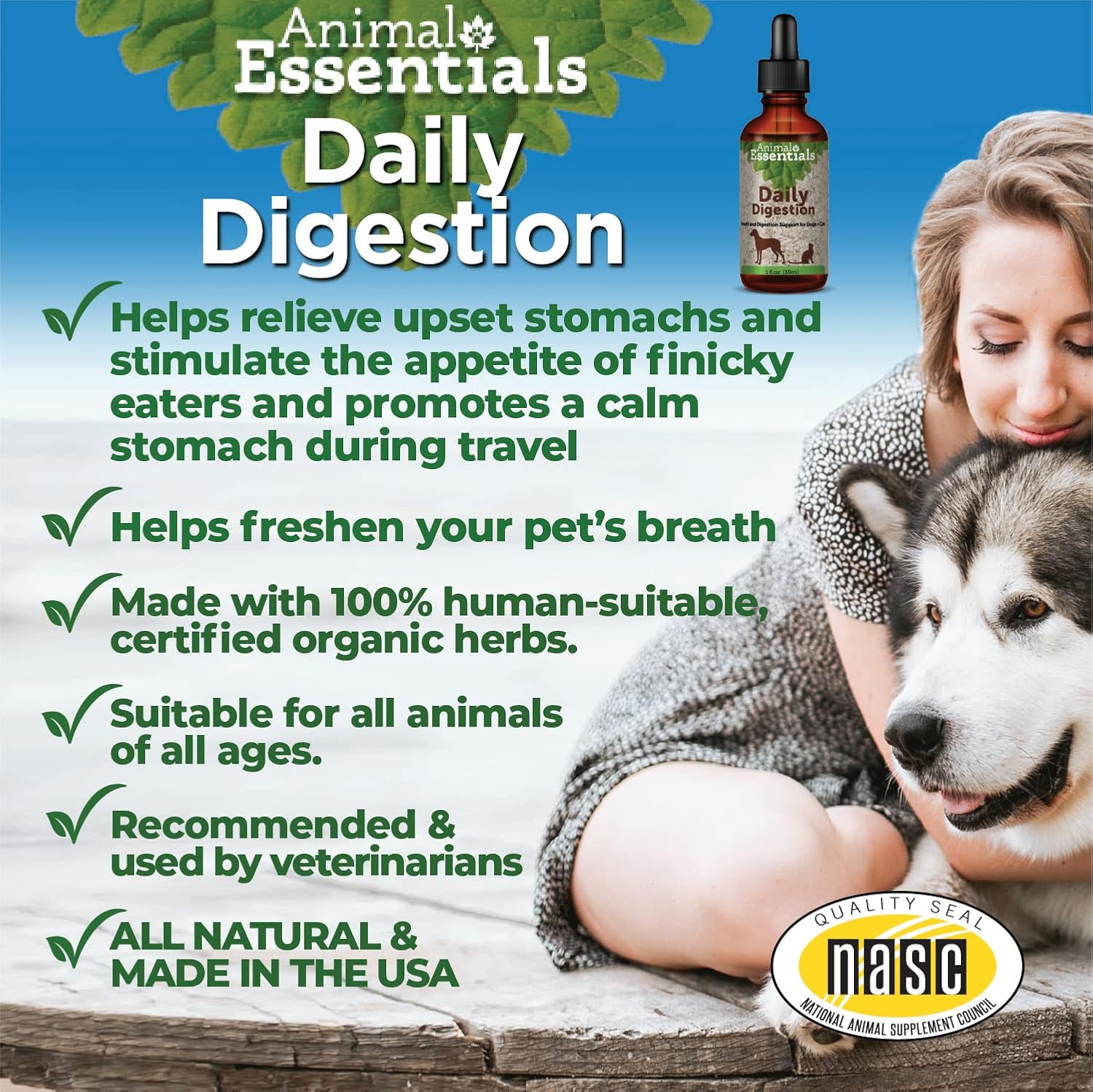 Natural Digestive Support Supplement for Dogs & Cats - Fresh Breath, Ginger Root & Fennel Seed Extract - 2 Fl Oz Liquid Formula
