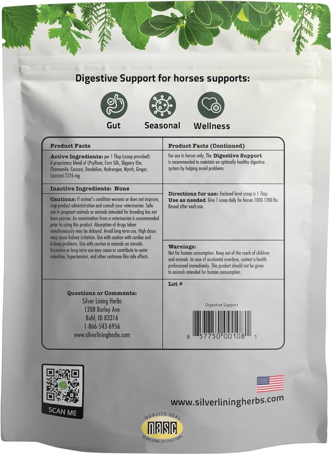 Natural Digestive Support Supplement for Horses - Silver Lining Herbs 30 - Promotes Healthy Equine Digestion - 1 lb Bag