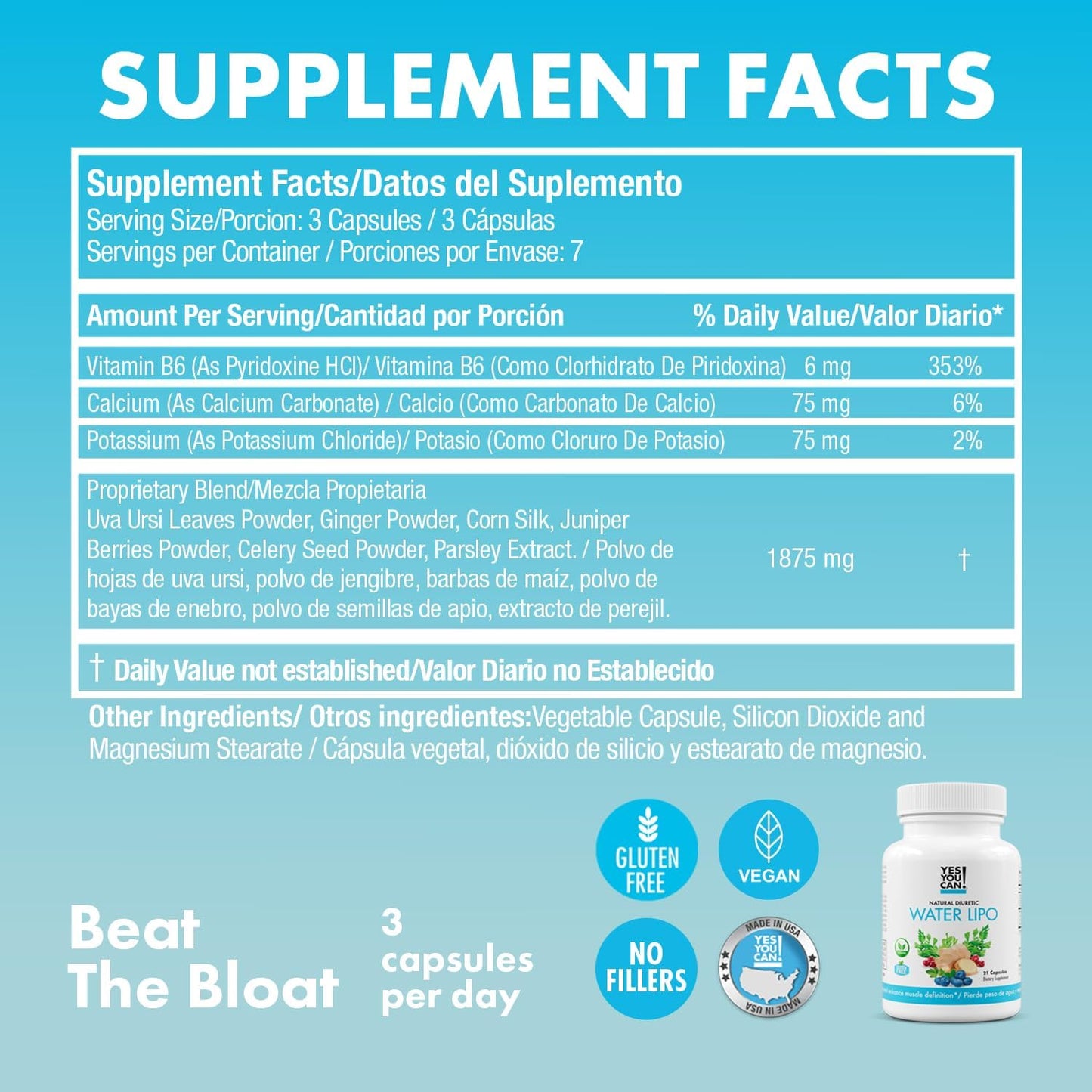 Natural Diuretic Cleanse Pills with Electrolytes & Vitamins for Water Retention - Gluten-Free, 21 Capsules